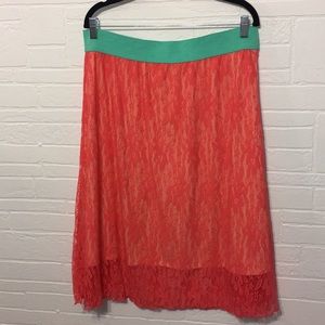 LuLaRoe Lola Lace Skirt Coral and Green 2xl